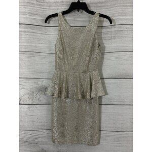 Hailey Logan by Adrienne Papell Silver Metallic Peplum Dress Size XS